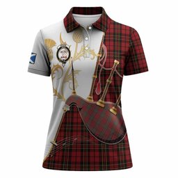 Brodie Tartan Family Crest Women Polo Shirt Bagpipes with Scottish Thistle