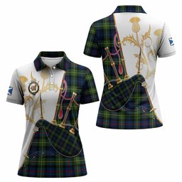 Baillie (Bailey) Tartan Family Crest Women Polo Shirt Bagpipes with Scottish Thistle