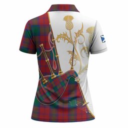 Auchinleck (Affleck) Tartan Family Crest Women Polo Shirt Bagpipes with Scottish Thistle