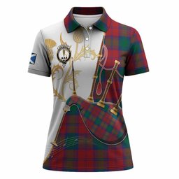 Auchinleck (Affleck) Tartan Family Crest Women Polo Shirt Bagpipes with Scottish Thistle