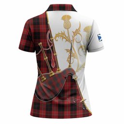 Cunningham Tartan Family Crest Women Polo Shirt Bagpipes with Scottish Thistle