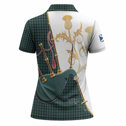 Arbuthnot Tartan Family Crest Women Polo Shirt Bagpipes with Scottish Thistle