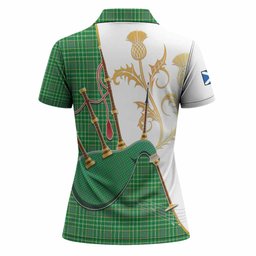 Currie Tartan Family Crest Women Polo Shirt Bagpipes with Scottish Thistle