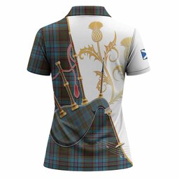 Anderson Tartan Family Crest Women Polo Shirt Bagpipes with Scottish Thistle