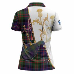 Chalmers Tartan Family Crest Women Polo Shirt Bagpipes with Scottish Thistle