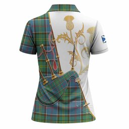 Colville Tartan Family Crest Women Polo Shirt Bagpipes with Scottish Thistle