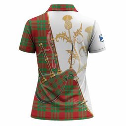 Callander Tartan Family Crest Women Polo Shirt Bagpipes with Scottish Thistle