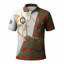 Callander Tartan Family Crest Polo Shirt Bagpipes with Scottish Thistle