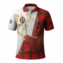 Darroch Tartan Family Crest Polo Shirt Bagpipes with Scottish Thistle