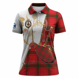 Darroch Tartan Family Crest Women Polo Shirt Bagpipes with Scottish Thistle