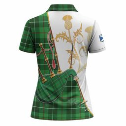 Boyle Tartan Family Crest Women Polo Shirt Bagpipes with Scottish Thistle