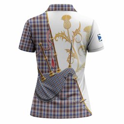 Boswell Tartan Family Crest Women Polo Shirt Bagpipes with Scottish Thistle