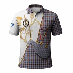 Boswell Tartan Family Crest Polo Shirt Bagpipes with Scottish Thistle