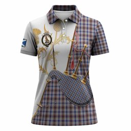 Boswell Tartan Family Crest Women Polo Shirt Bagpipes with Scottish Thistle