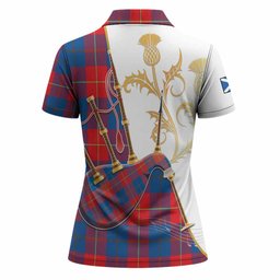 Blane Tartan Family Crest Women Polo Shirt Bagpipes with Scottish Thistle