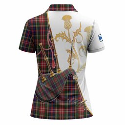 Christie Tartan Family Crest Women Polo Shirt Bagpipes with Scottish Thistle