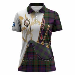 Coull Tartan Family Crest Women Polo Shirt Bagpipes with Scottish Thistle