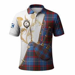 Dalmahoy Tartan Family Crest Polo Shirt Bagpipes with Scottish Thistle