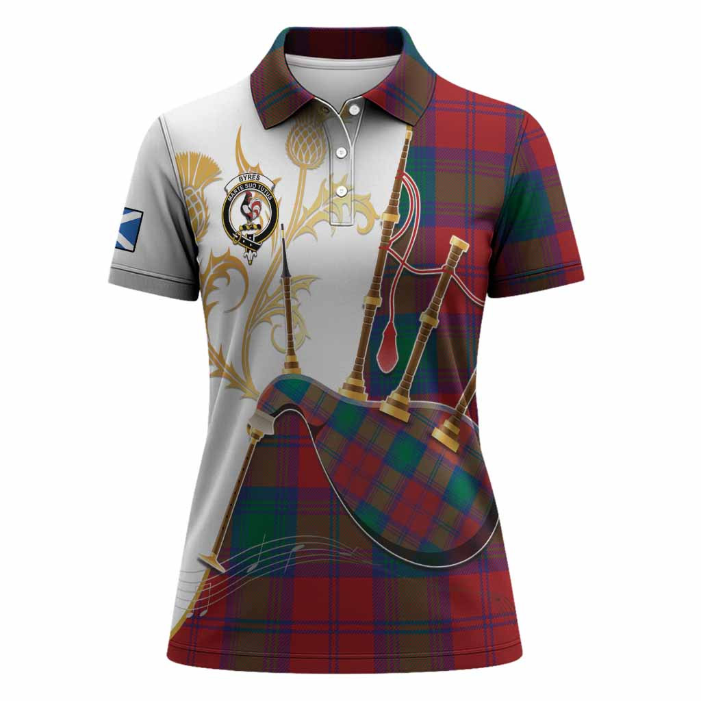Byres (Byses) Tartan Family Crest Women Polo Shirt Bagpipes with Scottish Thistle