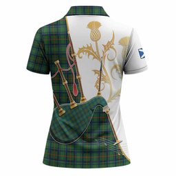 Cranstoun (Cranston) Tartan Family Crest Women Polo Shirt Bagpipes with Scottish Thistle
