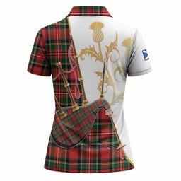 Lyle Tartan Family Crest Women Polo Shirt Bagpipes with Scottish Thistle