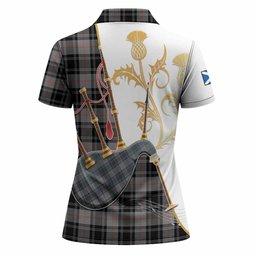 Moffat Tartan Family Crest Women Polo Shirt Bagpipes with Scottish Thistle