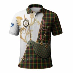 MacMillan (McMillan) Tartan Family Crest Polo Shirt Bagpipes with Scottish Thistle