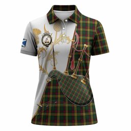 MacMillan (McMillan) Tartan Family Crest Women Polo Shirt Bagpipes with Scottish Thistle