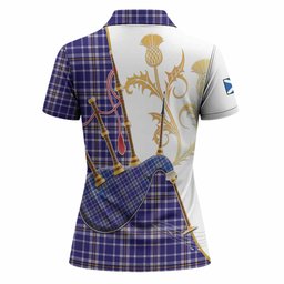 Ochterlony Tartan Family Crest Women Polo Shirt Bagpipes with Scottish Thistle