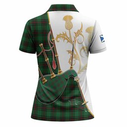 Lundin Tartan Family Crest Women Polo Shirt Bagpipes with Scottish Thistle