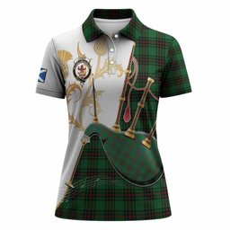 Lundin Tartan Family Crest Women Polo Shirt Bagpipes with Scottish Thistle