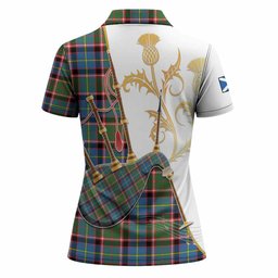 Glass Tartan Family Crest Women Polo Shirt Bagpipes with Scottish Thistle