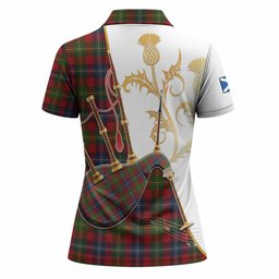Forrester (Foster) Tartan Family Crest Women Polo Shirt Bagpipes with Scottish Thistle