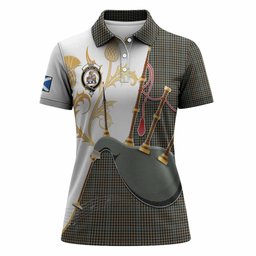 Haig Tartan Family Crest Women Polo Shirt Bagpipes with Scottish Thistle