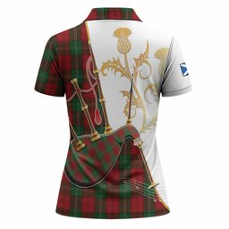 Lennox Tartan Family Crest Women Polo Shirt Bagpipes with Scottish Thistle