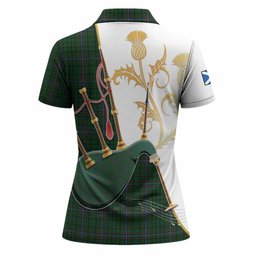 MacRae (McRae) Tartan Family Crest Women Polo Shirt Bagpipes with Scottish Thistle