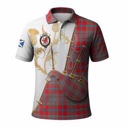 Moubray Tartan Family Crest Polo Shirt Bagpipes with Scottish Thistle