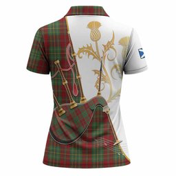 Leask Tartan Family Crest Women Polo Shirt Bagpipes with Scottish Thistle