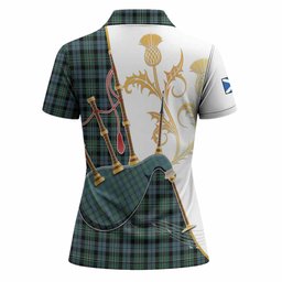 Melville Tartan Family Crest Women Polo Shirt Bagpipes with Scottish Thistle