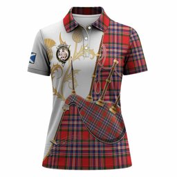 MacFarlane (McFarlane) Tartan Family Crest Women Polo Shirt Bagpipes with Scottish Thistle