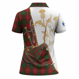 MacFie (McFie) Tartan Family Crest Women Polo Shirt Bagpipes with Scottish Thistle