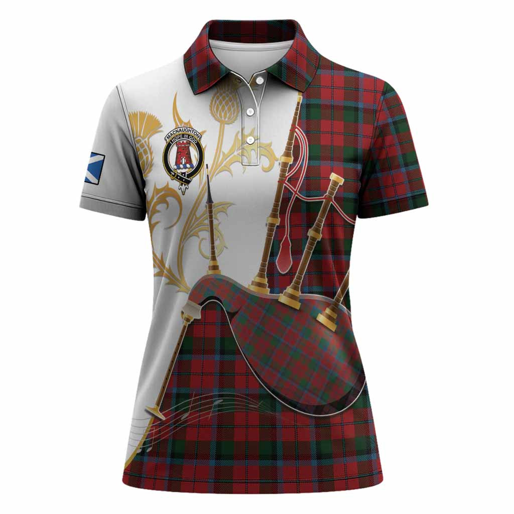MacNaughton (McNaughton) Tartan Family Crest Women Polo Shirt Bagpipes with Scottish Thistle