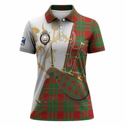 Grierson Tartan Family Crest Women Polo Shirt Bagpipes with Scottish Thistle