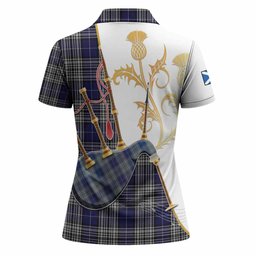 Napier Tartan Family Crest Women Polo Shirt Bagpipes with Scottish Thistle