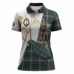 MacDowall (McDowall) Tartan Family Crest Women Polo Shirt Bagpipes with Scottish Thistle
