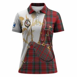 MacBean (MacBain) Tartan Family Crest Women Polo Shirt Bagpipes with Scottish Thistle