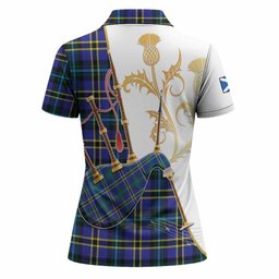 Hope Tartan Family Crest Women Polo Shirt Bagpipes with Scottish Thistle