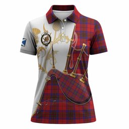 Leslie Tartan Family Crest Women Polo Shirt Bagpipes with Scottish Thistle