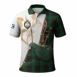 Kinnear Tartan Family Crest Polo Shirt Bagpipes with Scottish Thistle