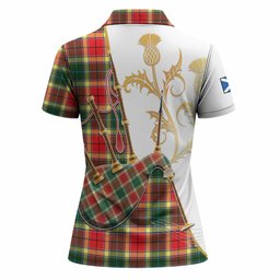 Gibson (Gibbs or Gibsone) Tartan Family Crest Women Polo Shirt Bagpipes with Scottish Thistle